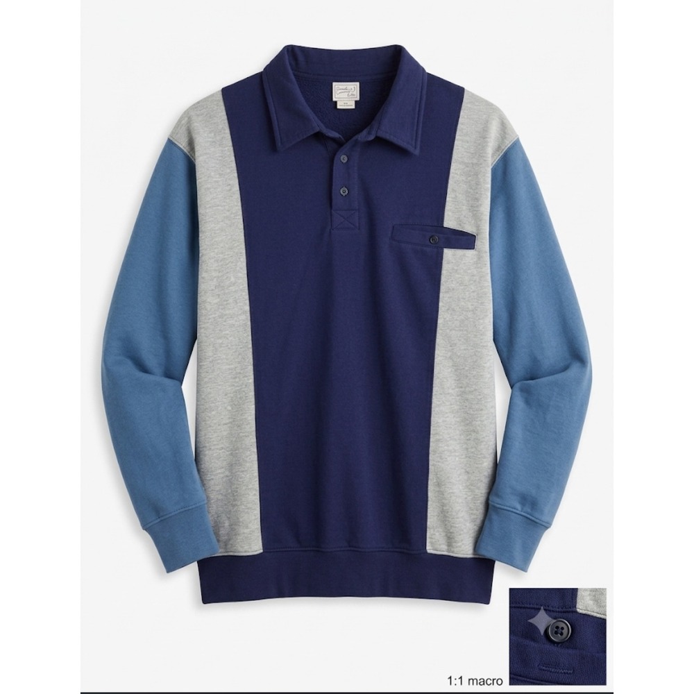 Grandpa Sweatshirt Casual Joe Mens XL Colorblock Polo Sweatshirt Navy Blue Gray